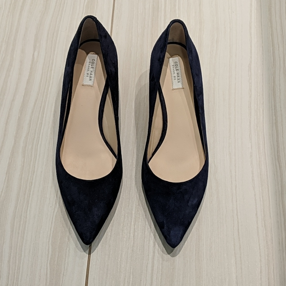 Navy suede kitten heel
